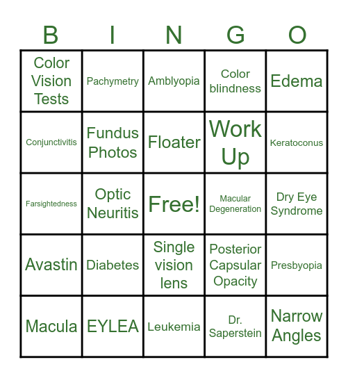 Pacific Northwest Retina BINGO! Bingo Card