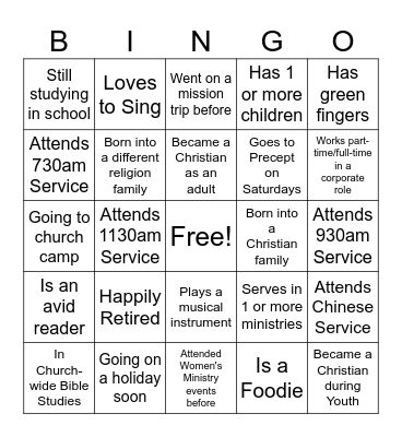 Getting To Know You Bingo Card