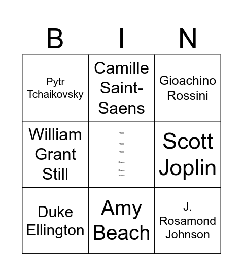 Composer of the Month Bingo Card