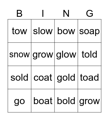 Long o Bingo Card