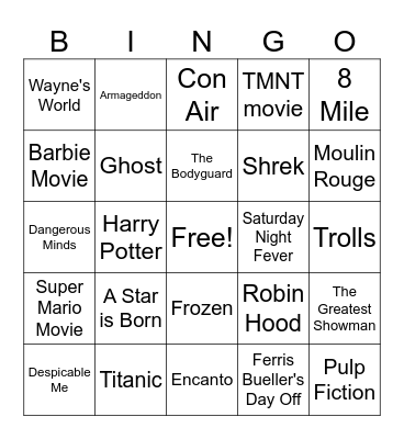 Mixed Movie Theme Songs Bingo Card