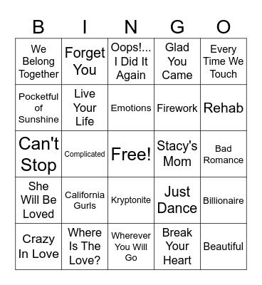 Musical Bingo Card