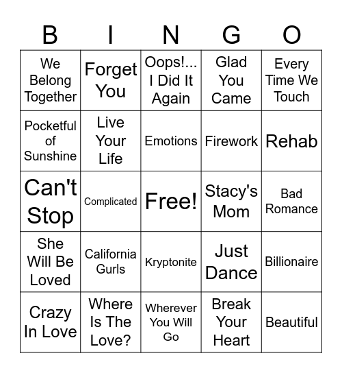 Musical Bingo Card