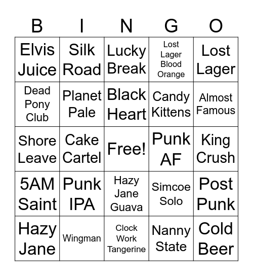 BrewDog Beers Bingo Card