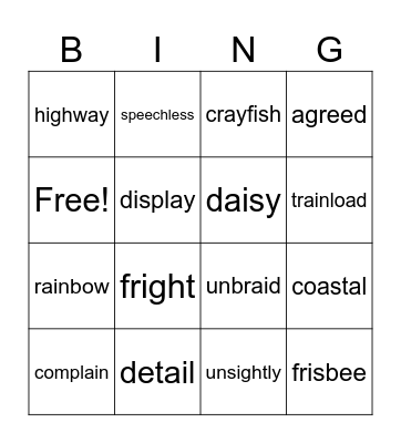 HD unit9 word work Bingo Card