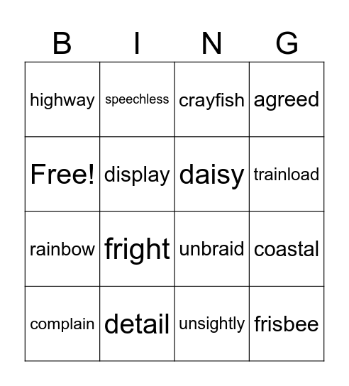 HD unit9 word work Bingo Card