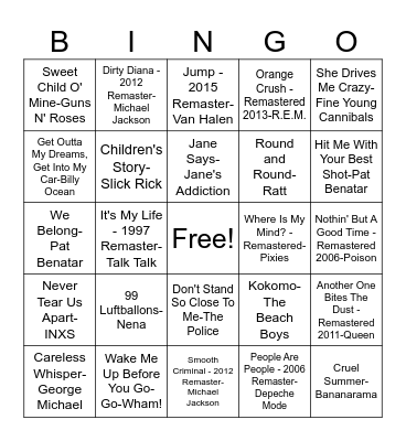 A Leap Back In Time: 1980s Bingo Card