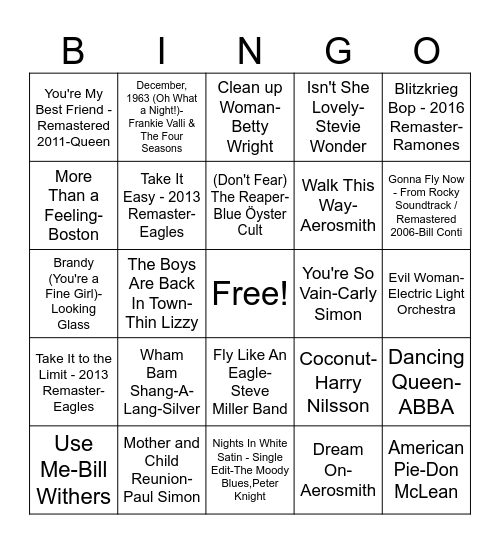 A Leap Back In Time: 1970s Bingo Card