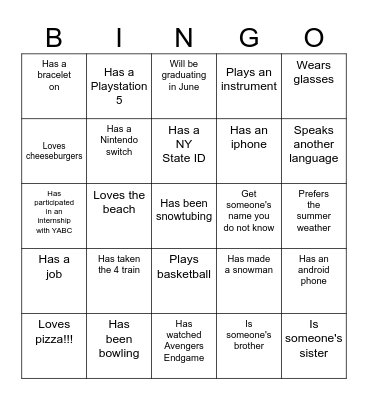 Getting to Know Bingo Card