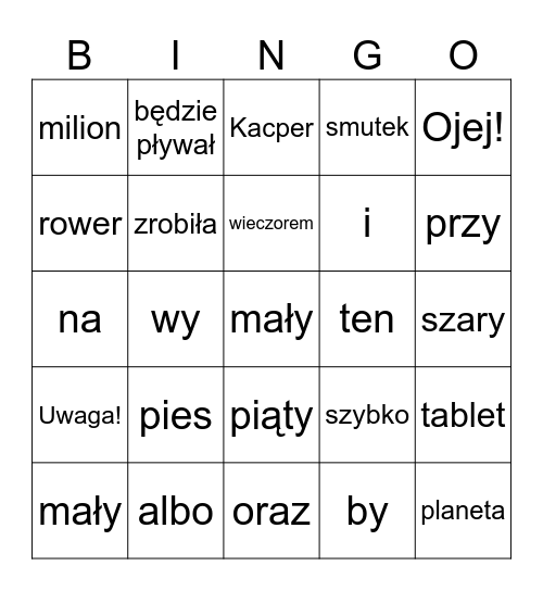 części mowy Bingo Card