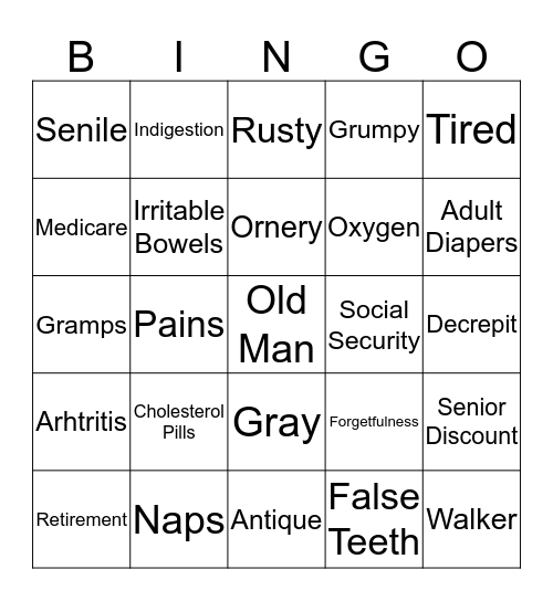 Over The Hill Bingo Card