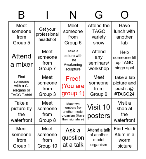 TAGC Group 1 Bingo Card