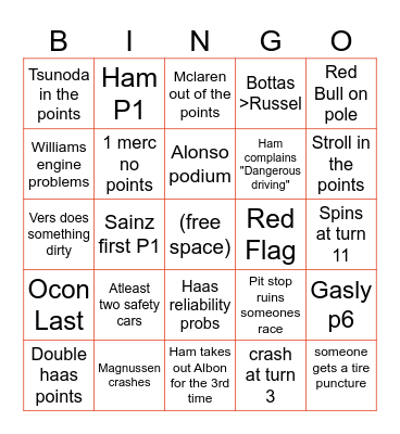 Bahrain 🏎️ Bingo Card