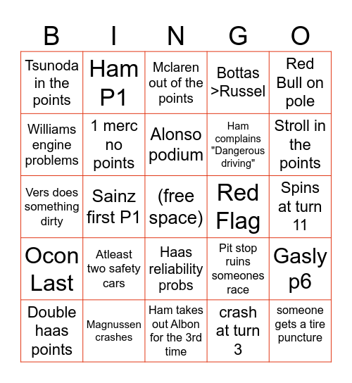 Bahrain 🏎️ Bingo Card