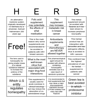 Supplement Bingo Card