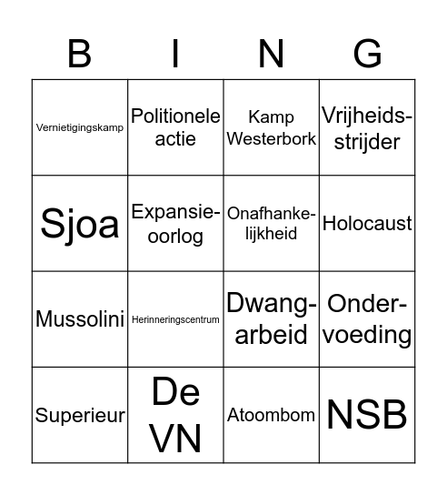 Tweede Wereldoorlog  Bingo Card