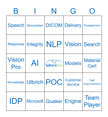 SG Company Meeting Bingo Card