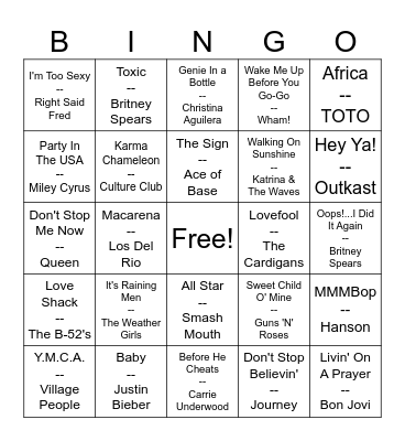 Guilty Pleasures Bingo Card