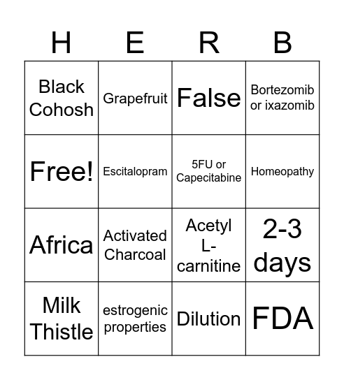 Supplement Bingo Card