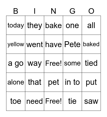 List E Bingo Card