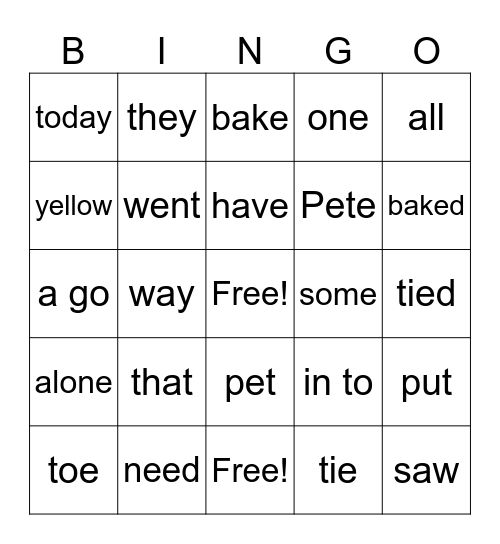 List E Bingo Card