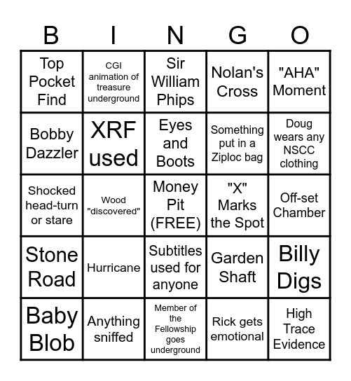 Curse of Oak Island Bingo Card