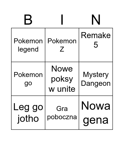 Untitled Bingo Card