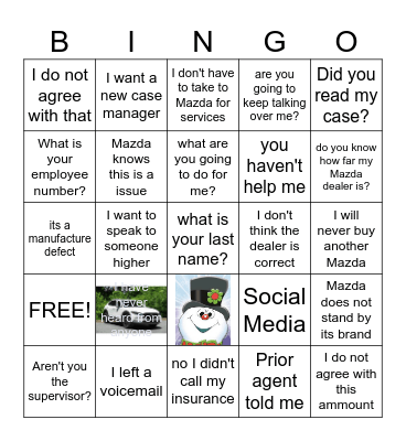 Supervisor Call Bingo Card
