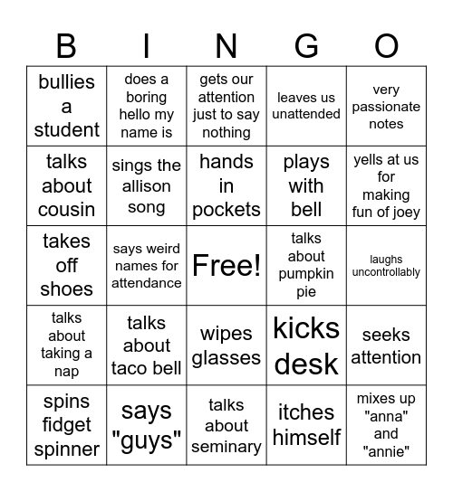 Mr. Stoll Bingo Card