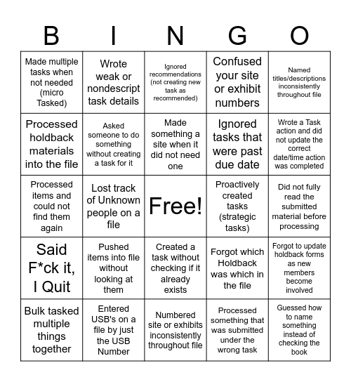 Untitled Bingo Card