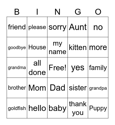 Sign Language Bingo Card