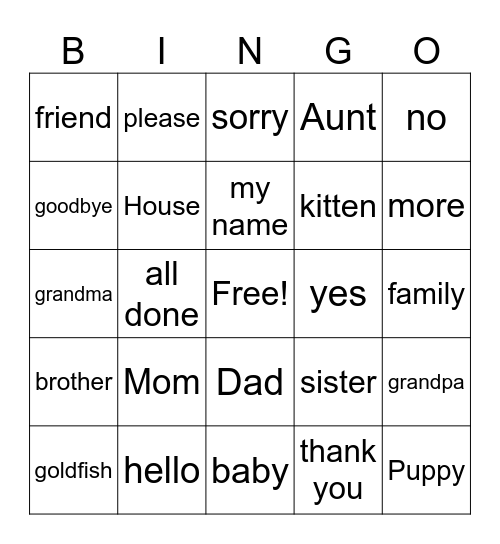 Sign Language Bingo Card