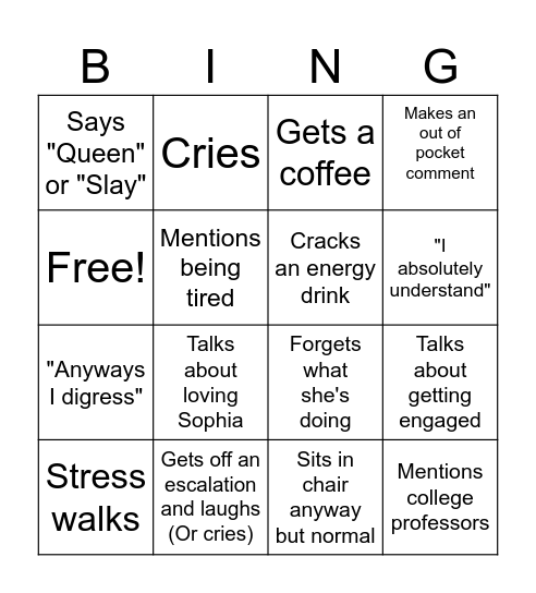 Olivia Bingo Card