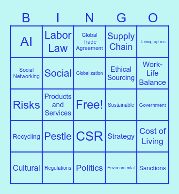 Pestle Bingo Card