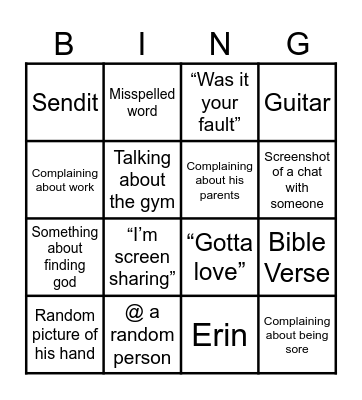 Vincent Story Bingo Card
