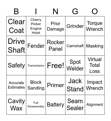 Collision Lingo Bingo Card
