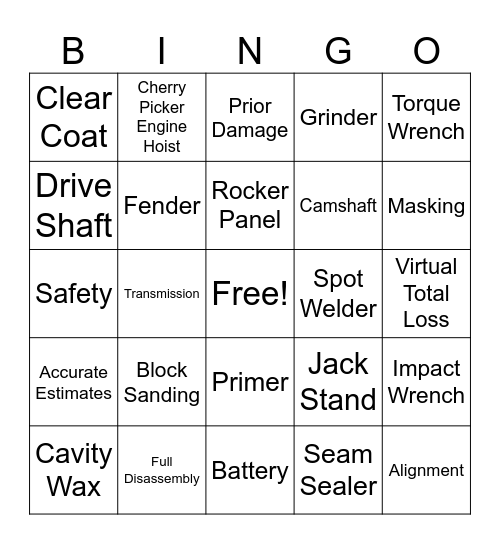 Collision Lingo Bingo Card