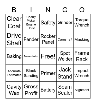 Collision Lingo Bingo Card
