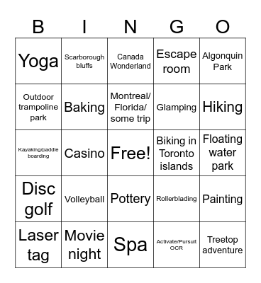 Toronto 2024 Bingo Card