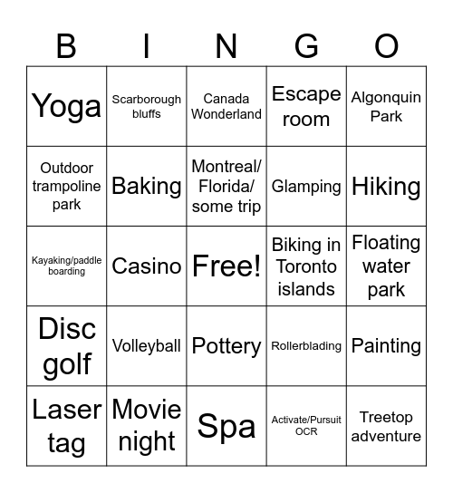 Toronto 2024 Bingo Card