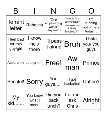 Things Danielle says Bingo Card