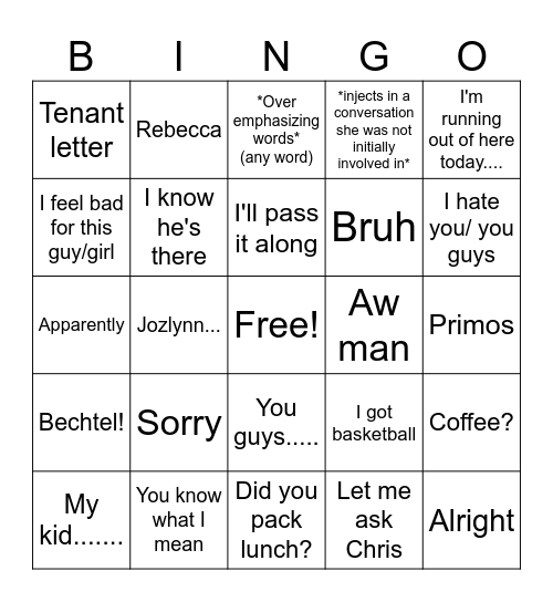 Things Danielle says Bingo Card