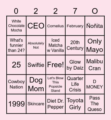 Daizlie's 25th Birthday Bingo Card