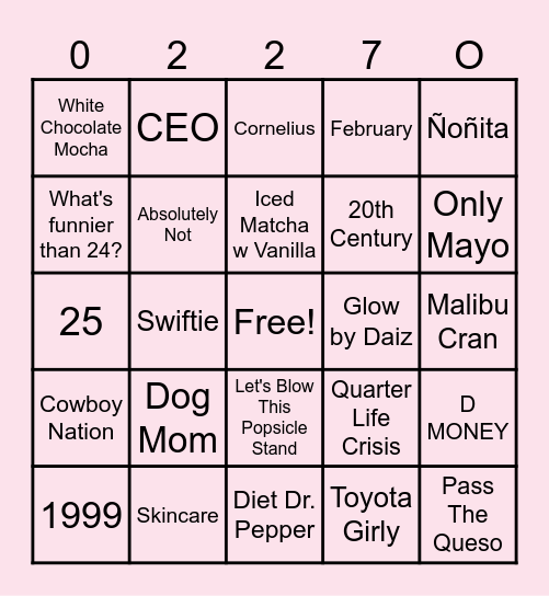 Daizlie's 25th Birthday Bingo Card