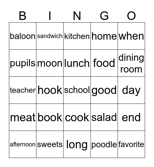 School Lunch - Unit 6 Bingo Card