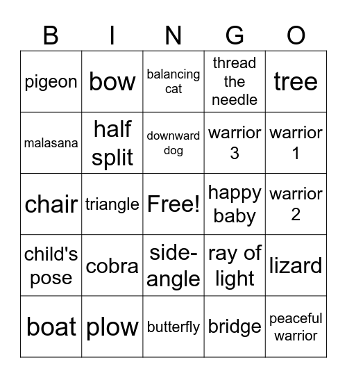 Yoga Poses Bingo Card