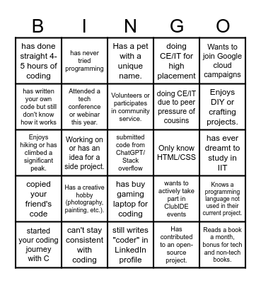 Engineer's Day Human Bingo Card
