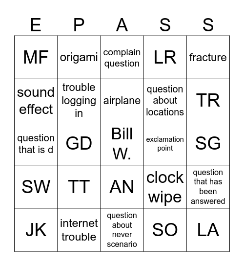 SECURLY PASS Bingo Card