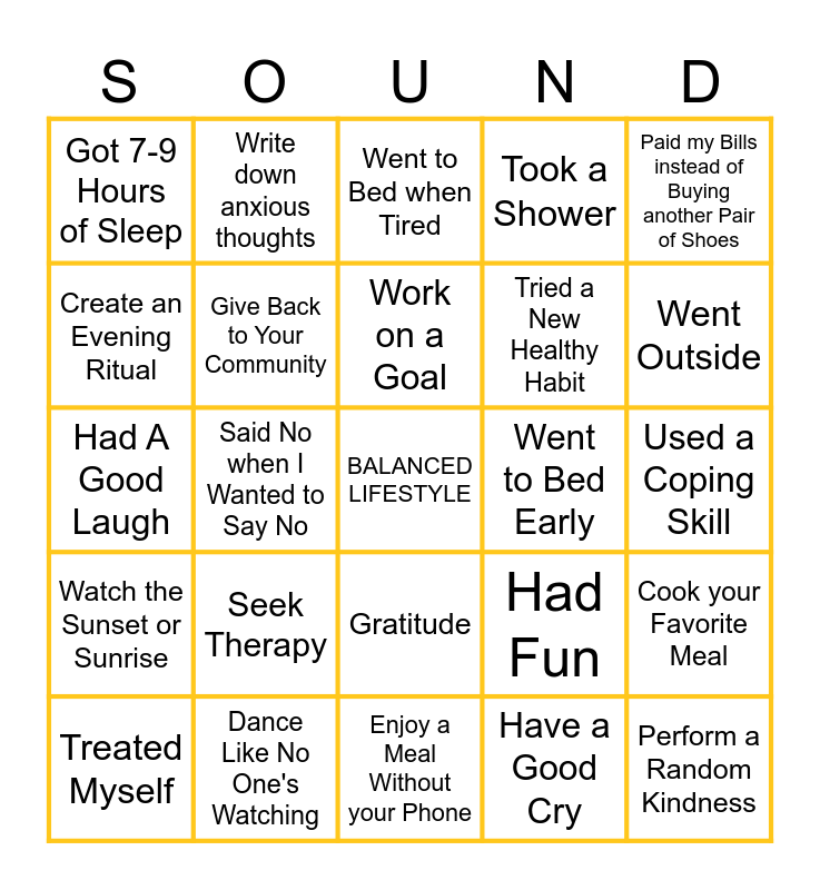 Sound Mind Bingo Card