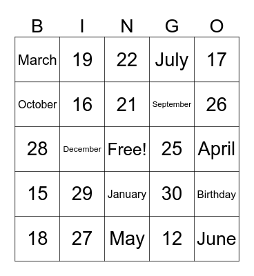 Números y Cumpleaños Bingo Card